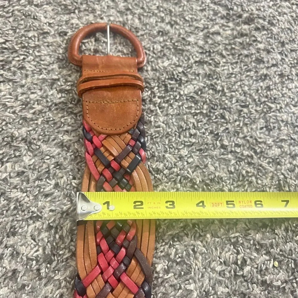 VTG Wide Weaved Braided Leather Waist Belt Size 36 Brown Boho Bohemian Classic
